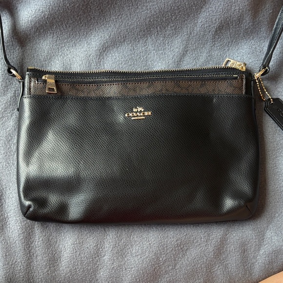 Coach Black Faux Pebble Leather Crossbody w Silver Accents & Removable Wallet - Picture 1 of 8